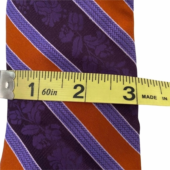 Robert Graham Purple Striped Floral Silk Tie 60” Length - Picture 9 of 9
